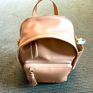 Tan leather SkipHop diaper backpack